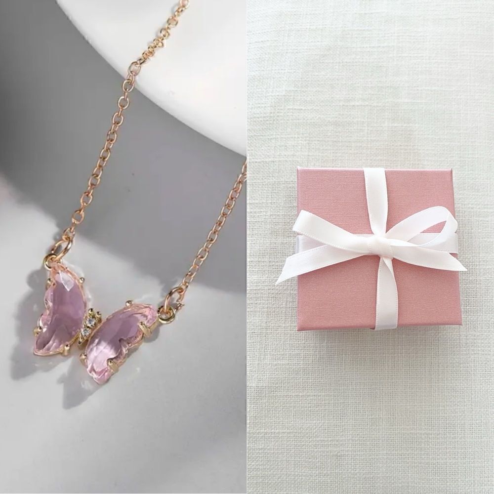 Elegant Glass Butterfly Necklace with Sparkling Cubic Zirconia
